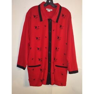 Eccotoo Cardigan‎ Sweater, size 2XL, red with black flowers in EUC, Shirt, Top